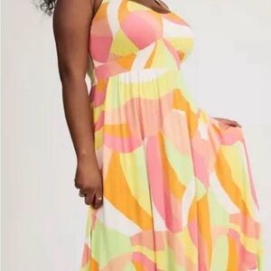 Torrid Pink, Orange, and Cream Maxi Dress